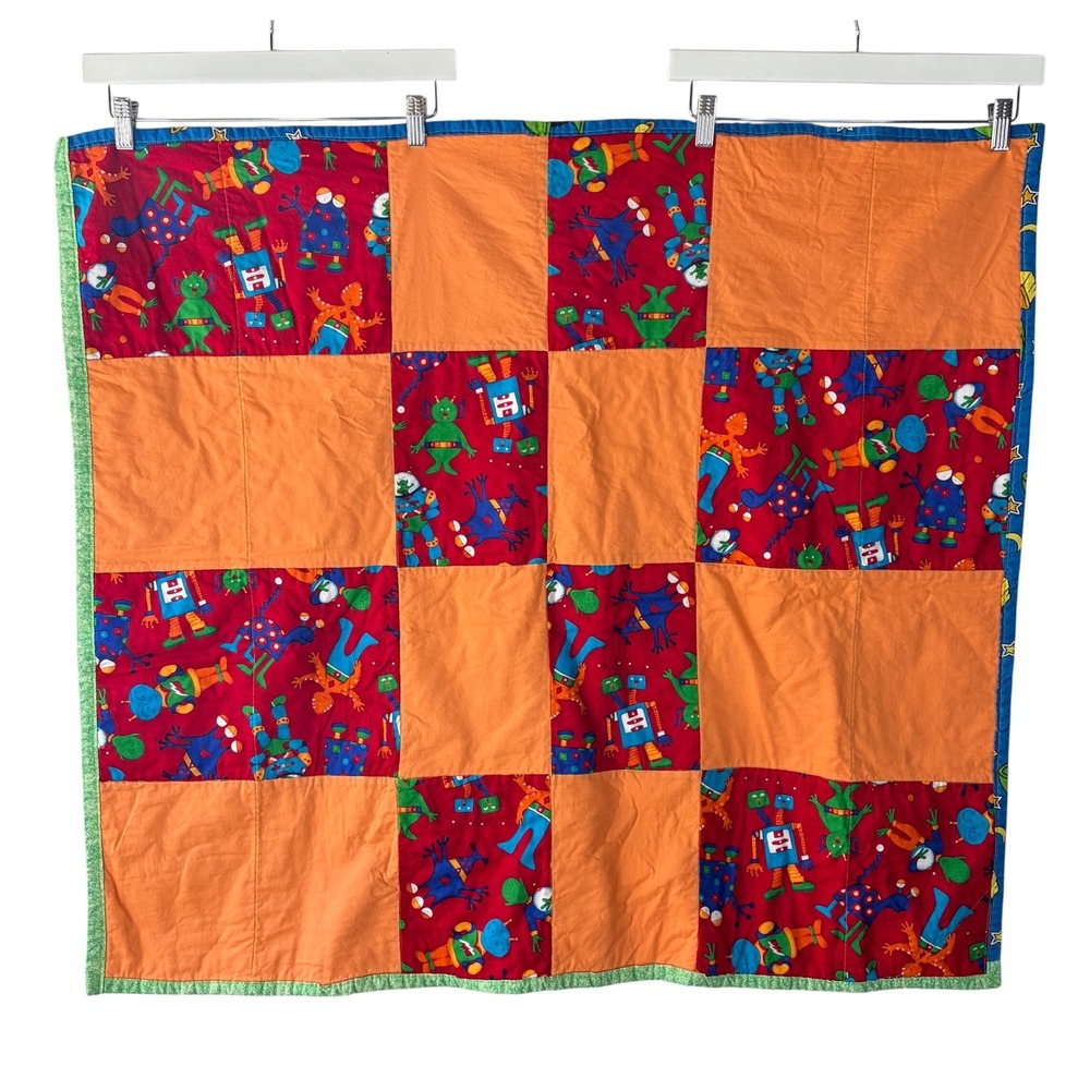 Marvin the Martian Looney Tunes Handmade Quilt Reversible Robot Space Blanket - Picture 2 of 14